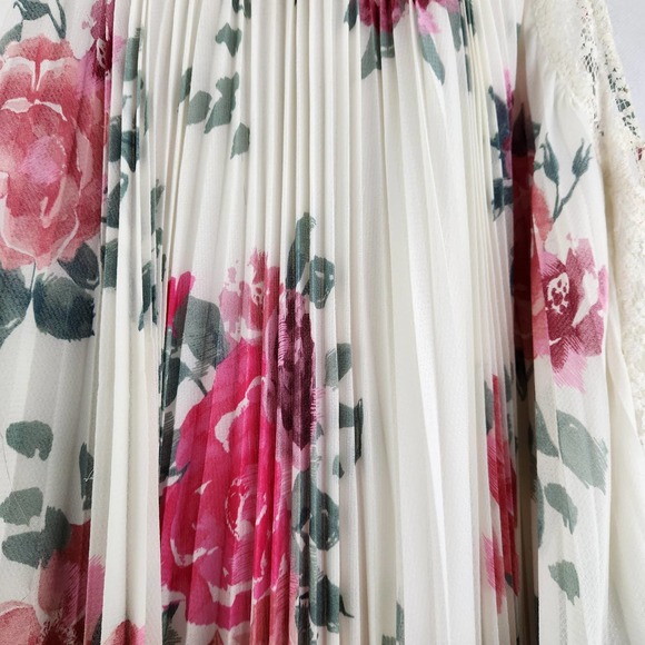 Free People Pleated Minidress Size Small Lace Trim Floral  Flare Tank Style - Picture 2 of 10